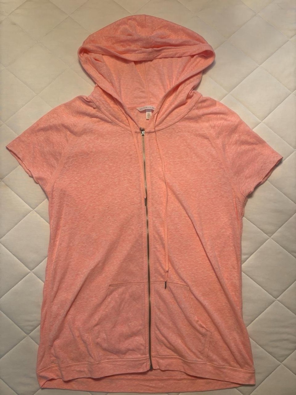 Victoria's Secret Coral Zip Hooded Short-Sleeve Top